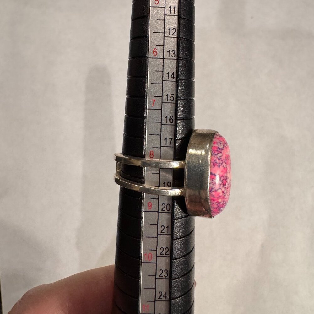 Statement Pink Stone Ring - Split Silver Band - image 3